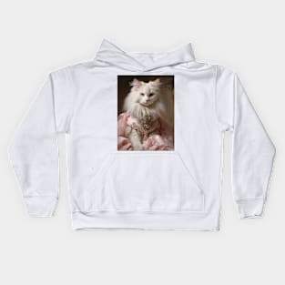 Long Haired White Cat in Pink Rococo Dress Kids Hoodie